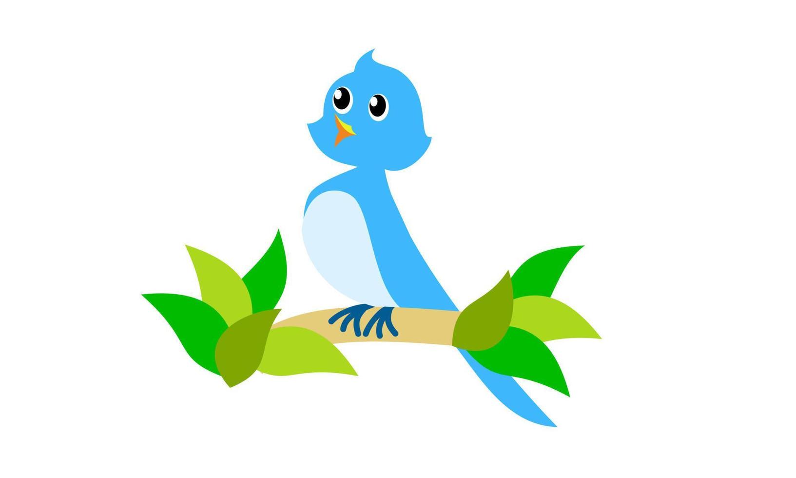 vector illustration of cute blue bird cartoon character singing on the tree branch. It can be used for any business related to kids, happy, joy, nature, wildlife