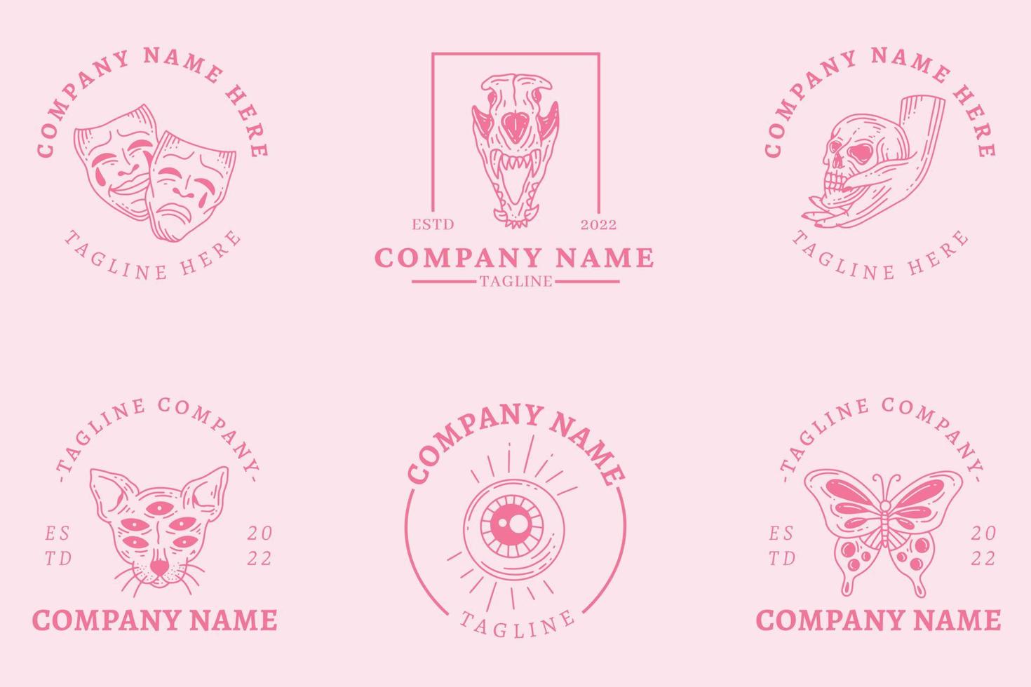 Light Pink Mystical Logo Minimalist Symbol Templates Light Pink Pastel. vector