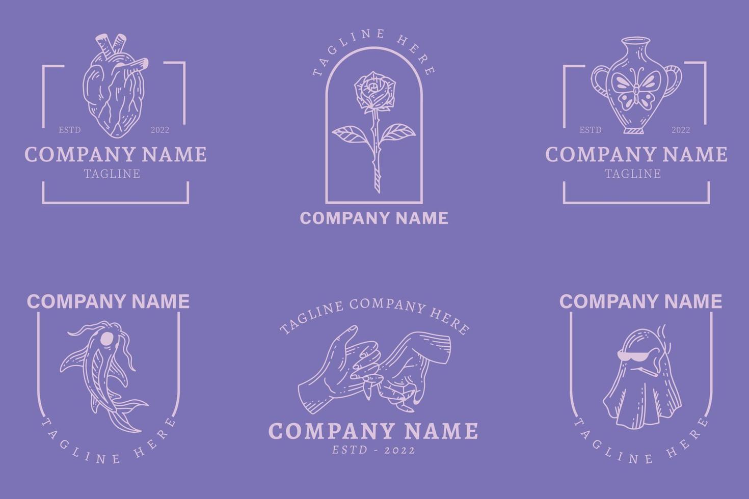 Mystical Logo Minimalist Symbol Templates Collection Element Light Purple Pastel. vector