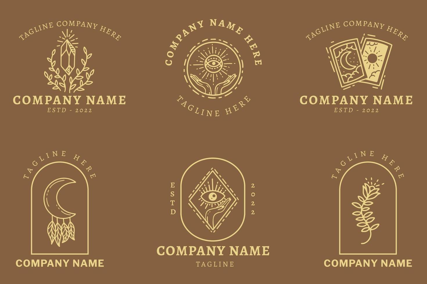 Mystical Orange Logo Minimalist Symbol Templates Collection Element Brown Pastel. vector