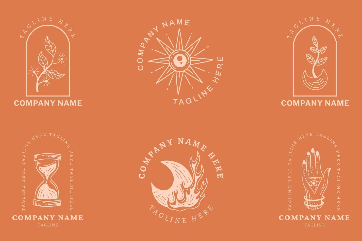 Mystical Pink Logo Minimalist Symbol Templates Collection Element Orange Pastel. vector