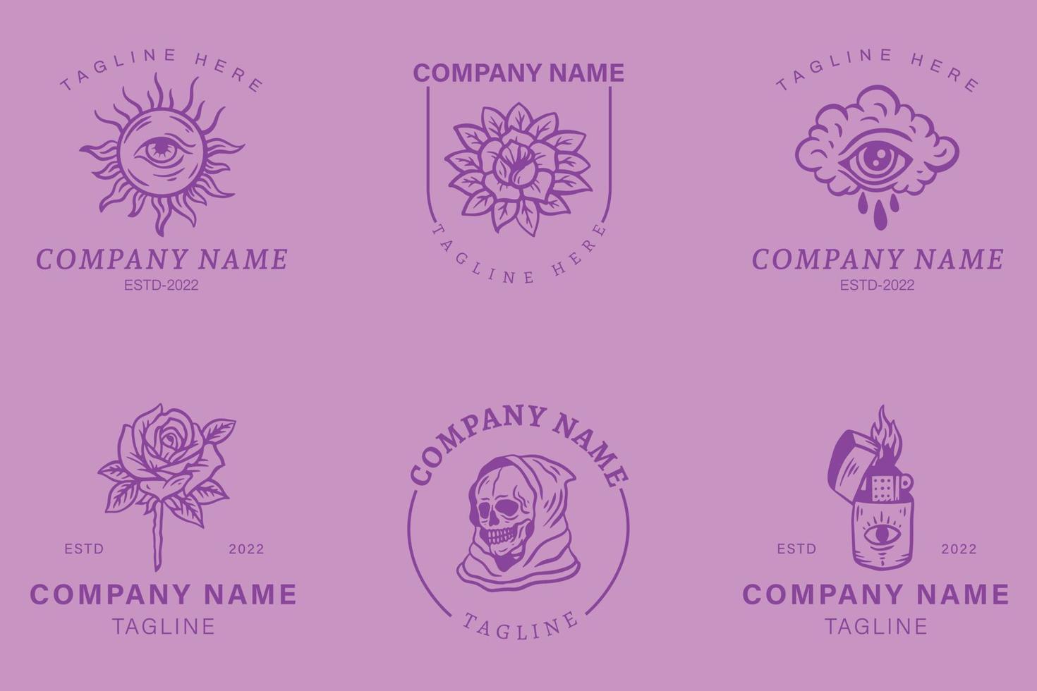 Purple Mystical Logo Minimalist Symbol Templates Collection Element Light Purple Pastel. vector