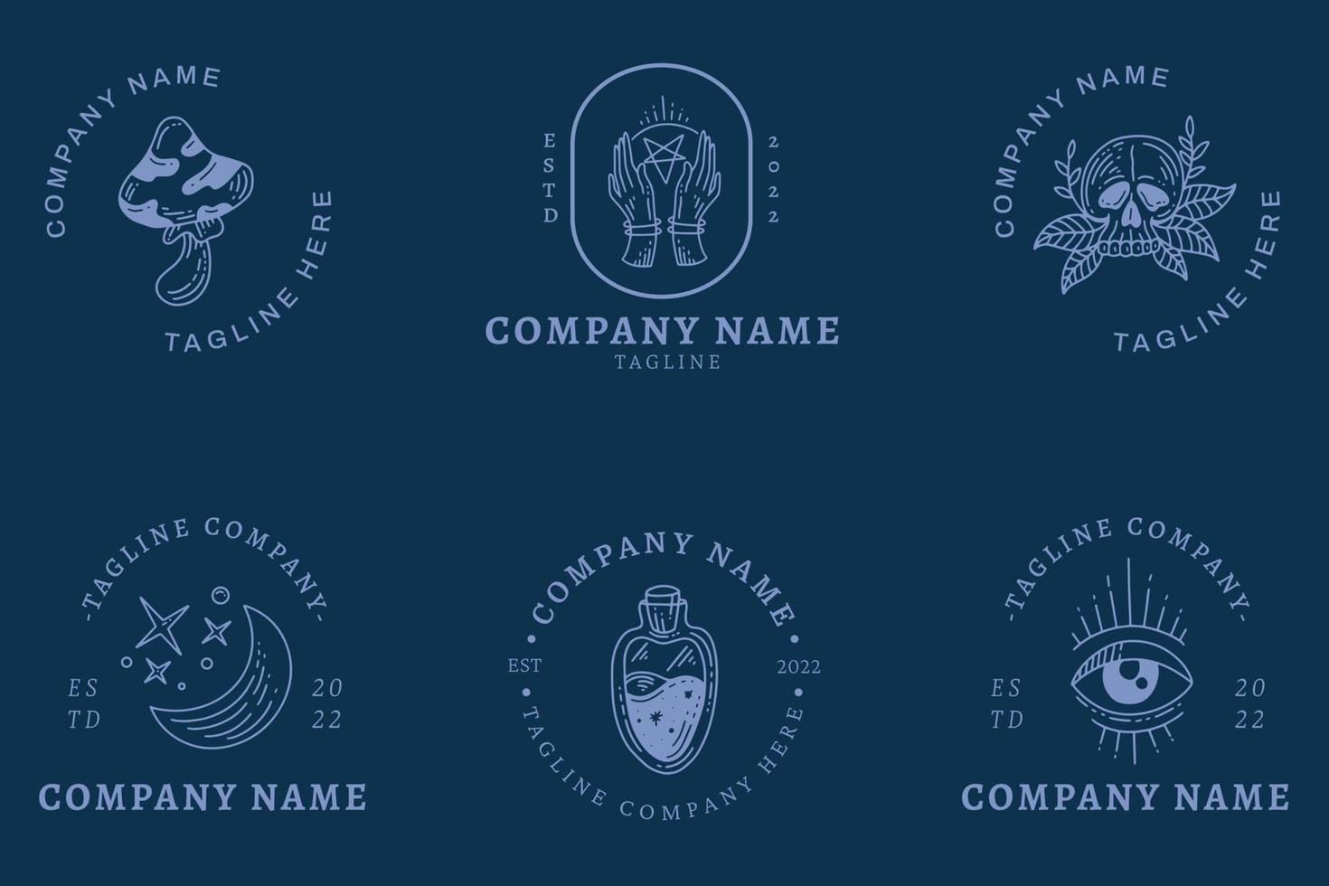 Mystical Logo Minimalist Symbol Templates Collection Element Dark Blue Pastel. vector