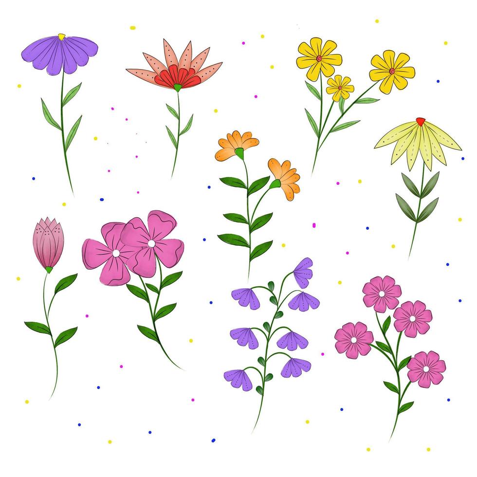 set of watercolor wildflowers vector