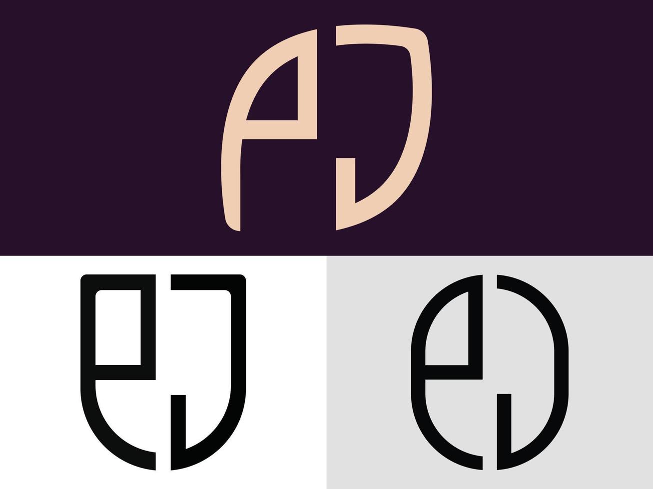 Paquete de diseños de logotipo de letras iniciales creativas pj. vector