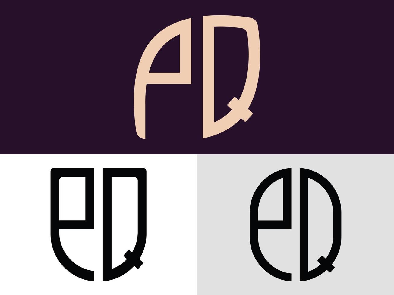 Paquete de diseños de logotipo de letras iniciales creativas pq. vector