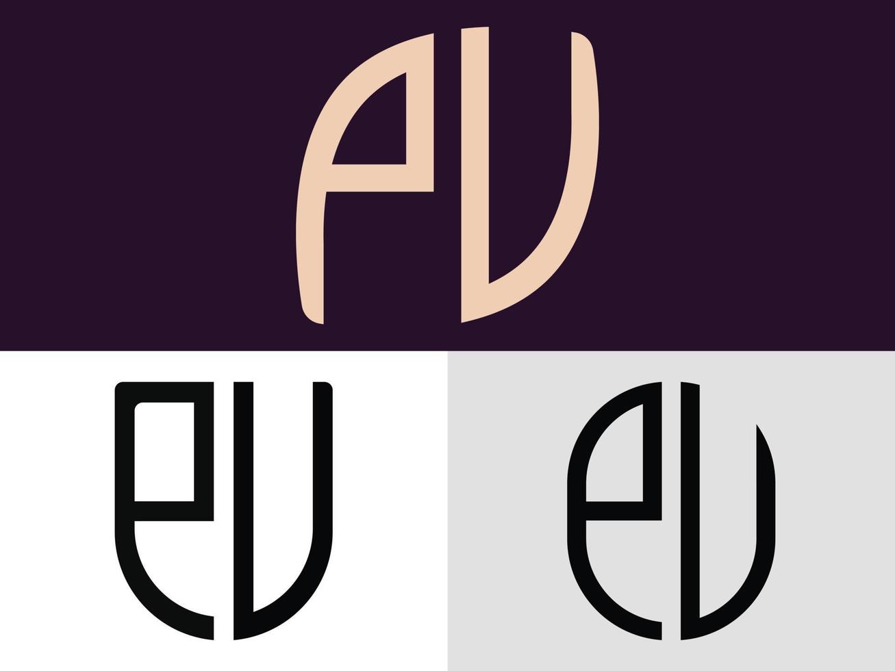 paquete de diseños de logotipo de pu de letras iniciales creativas. vector