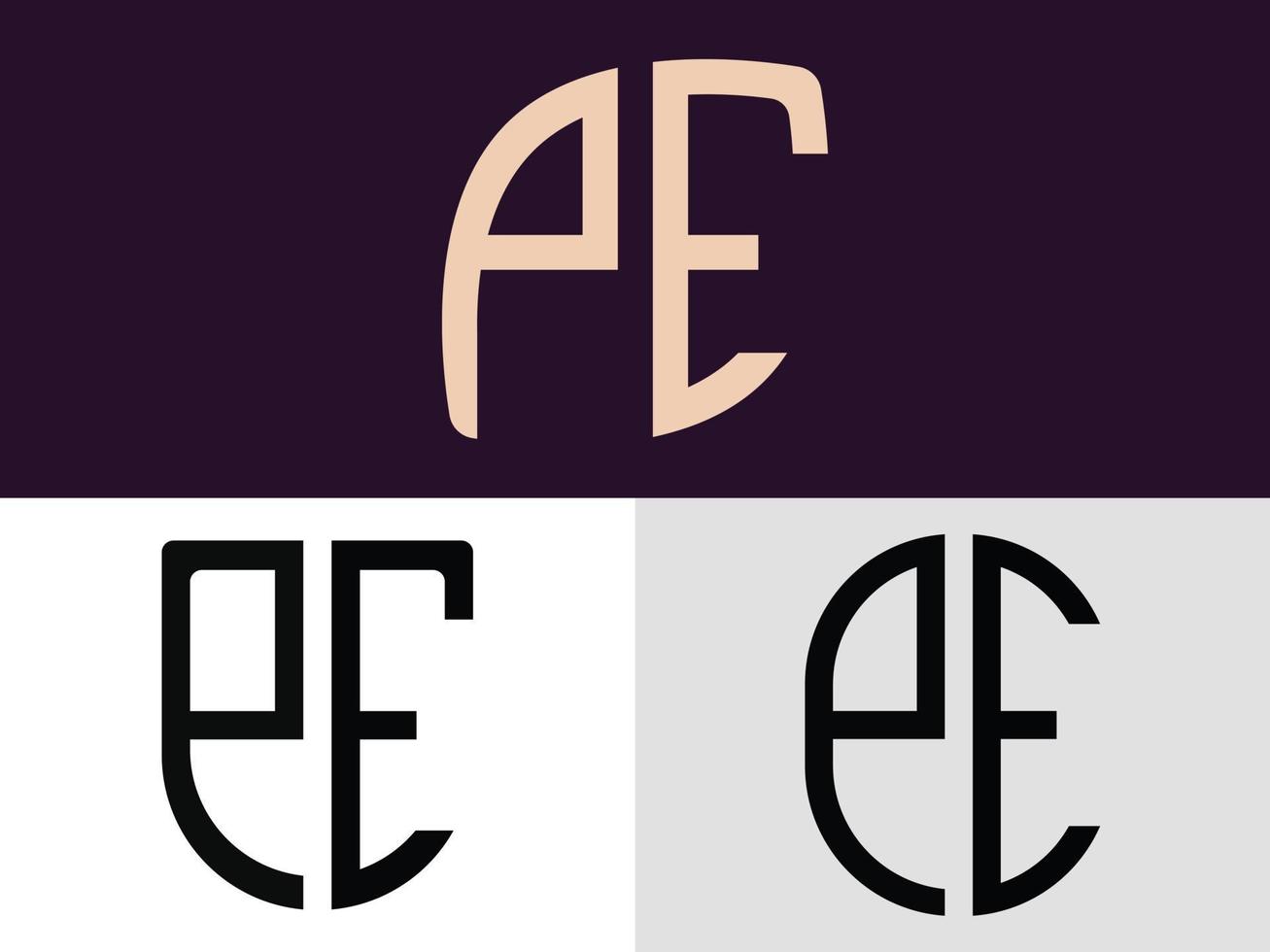 Creative Initial Letters PE Logo Designs Bundle. vector