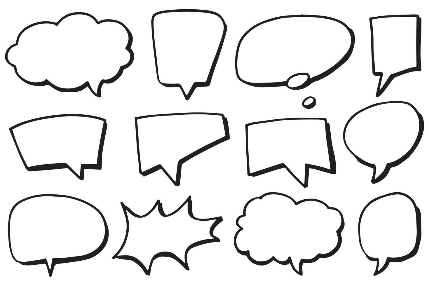 Hand drawn set of speech bubbles isolated . Doodle set element. Vector illustration.