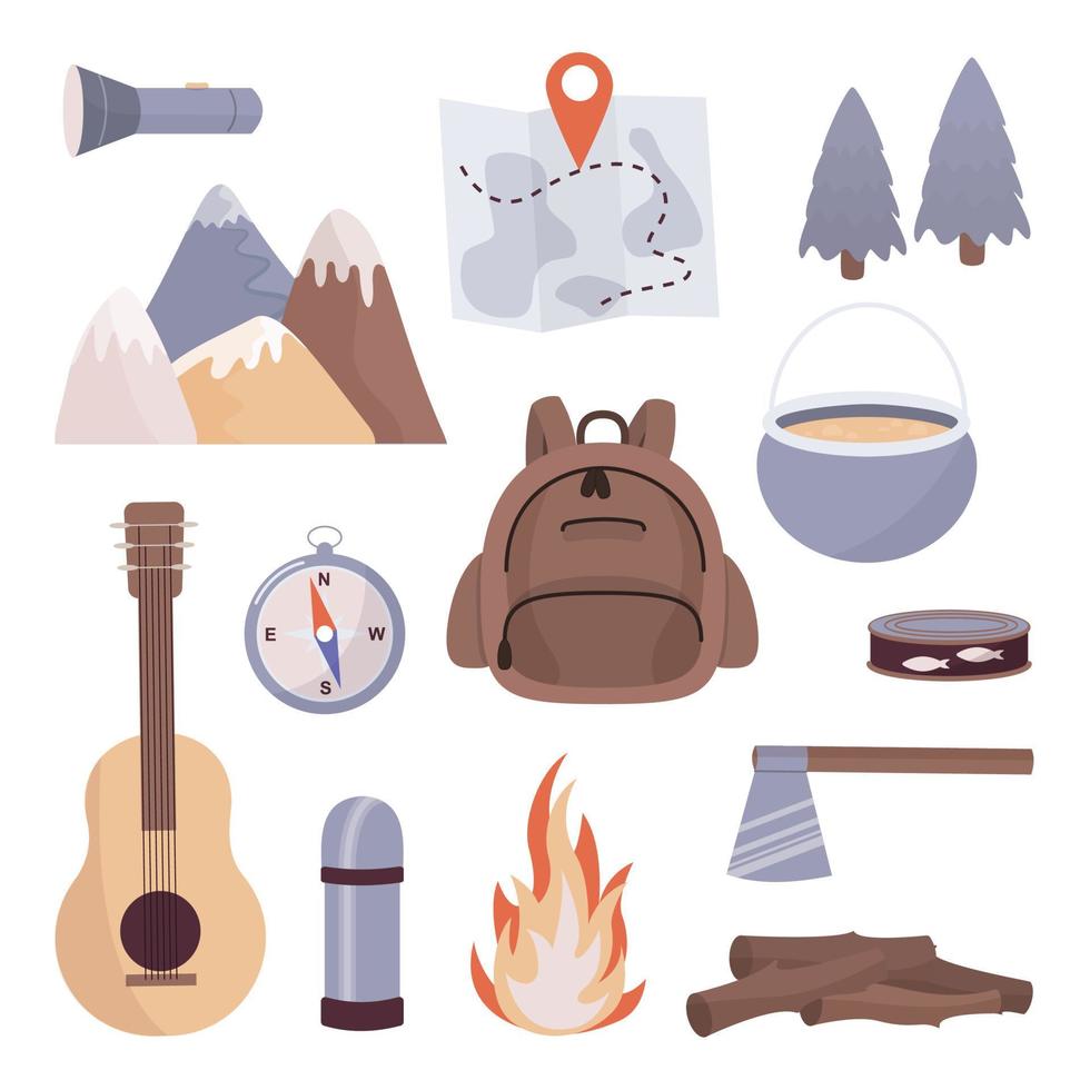 large set of touristic equipment vector