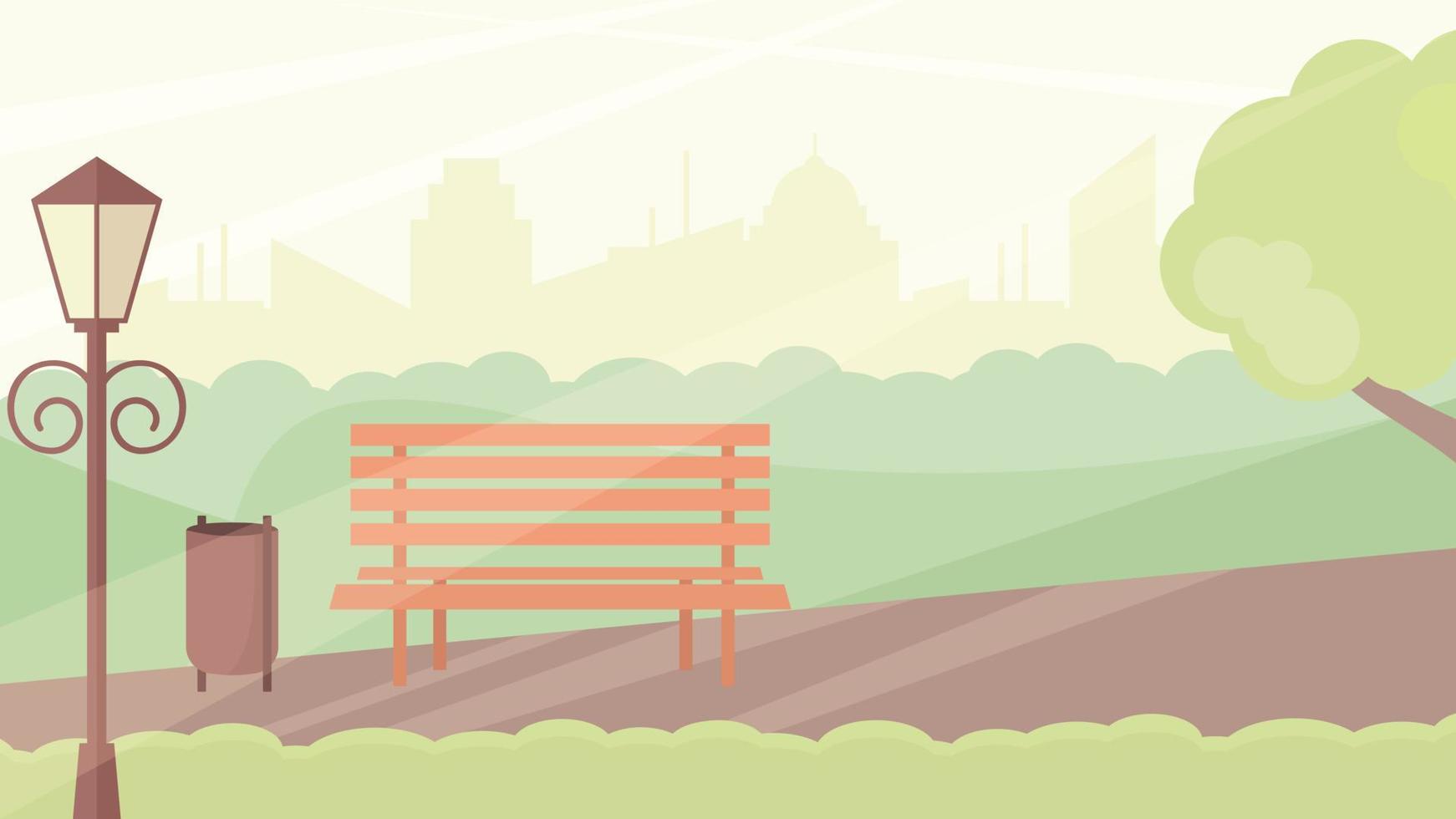 urban park landscape with bench and streetlight vector