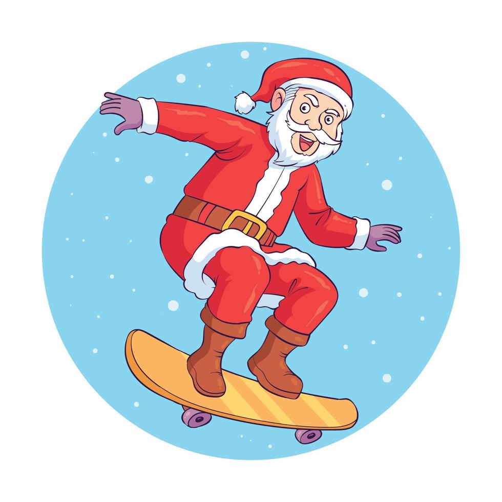 santa claus playing skate board vector