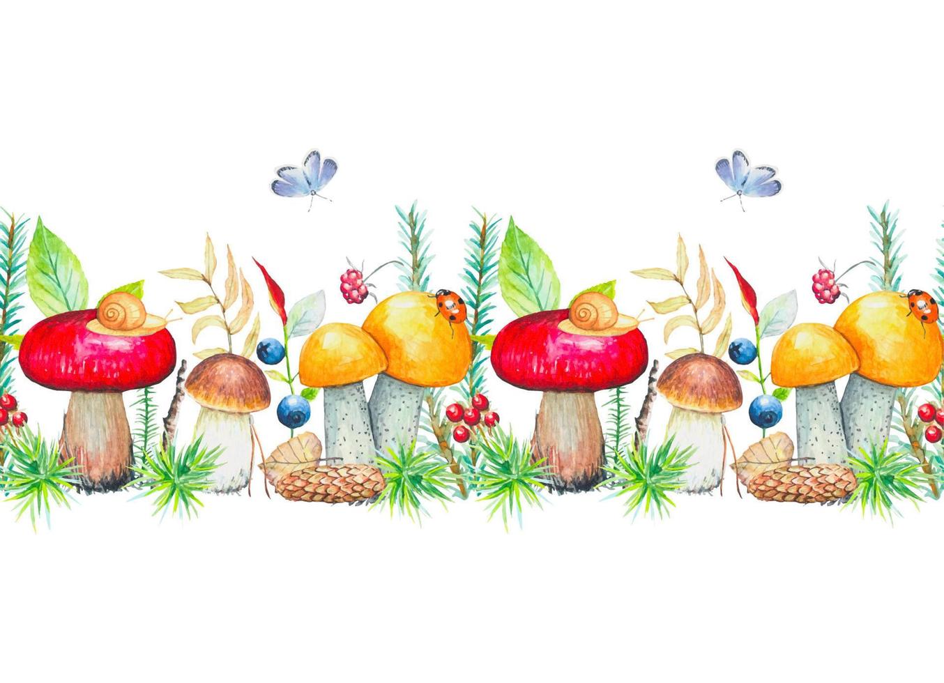 Seamless border with mushrooms vector