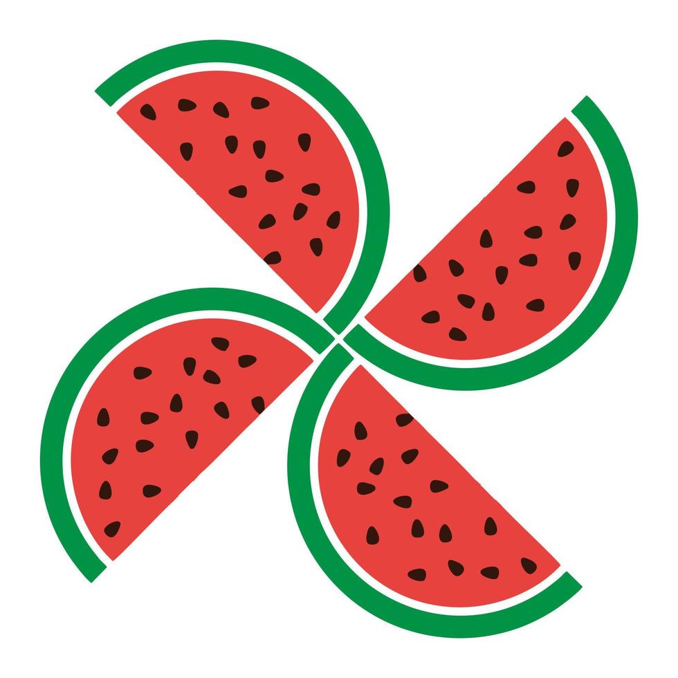Pieces of watermelon arranged like fan blades. Background design with a cute and refreshing watermelon shape. Editable vector