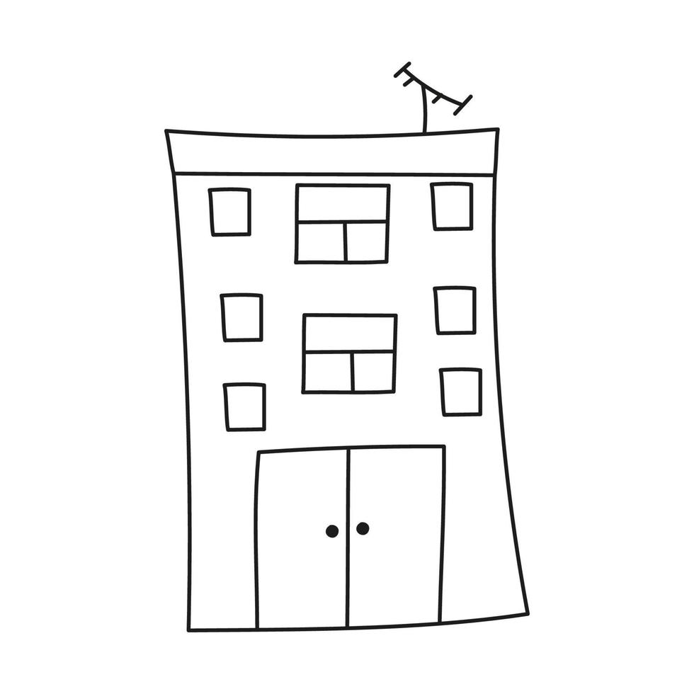 Large residential building with doodle-style antenna. Vector isolated image for website or clipart design