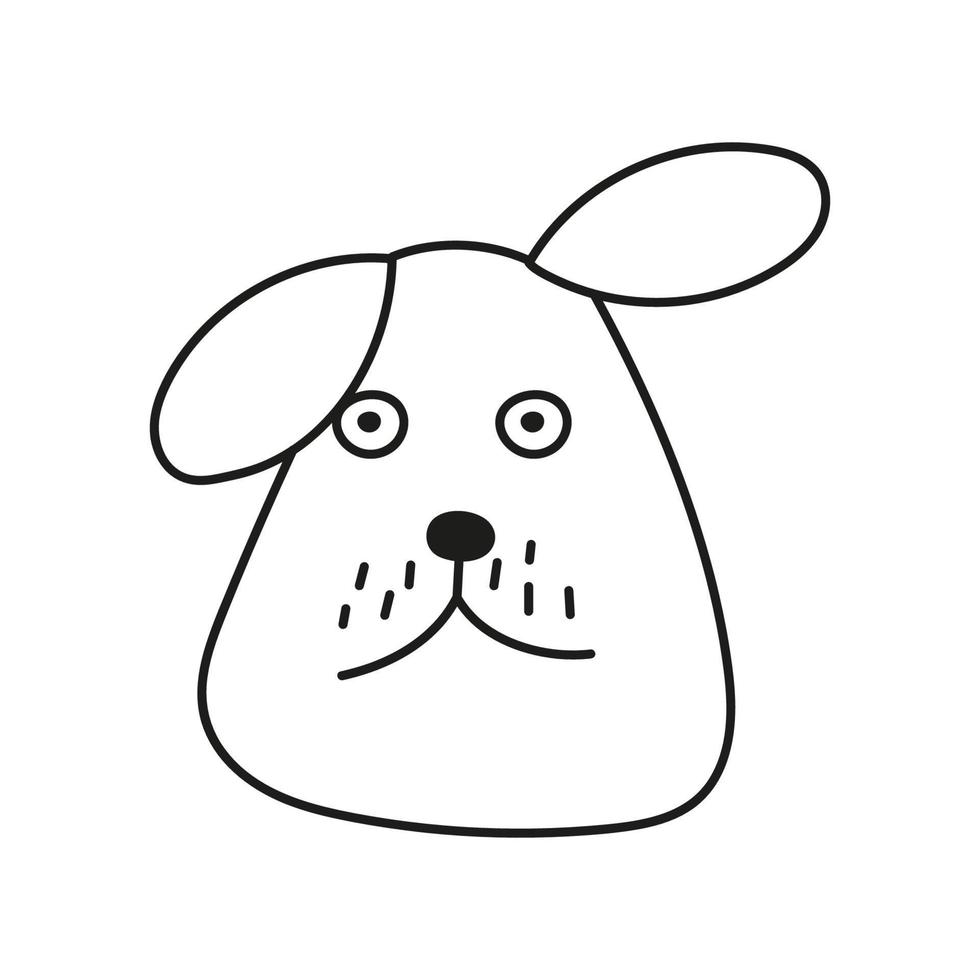 Dog with surprised look in cartoon style on white background. Vector isolated image drawn with black brush for web design or print