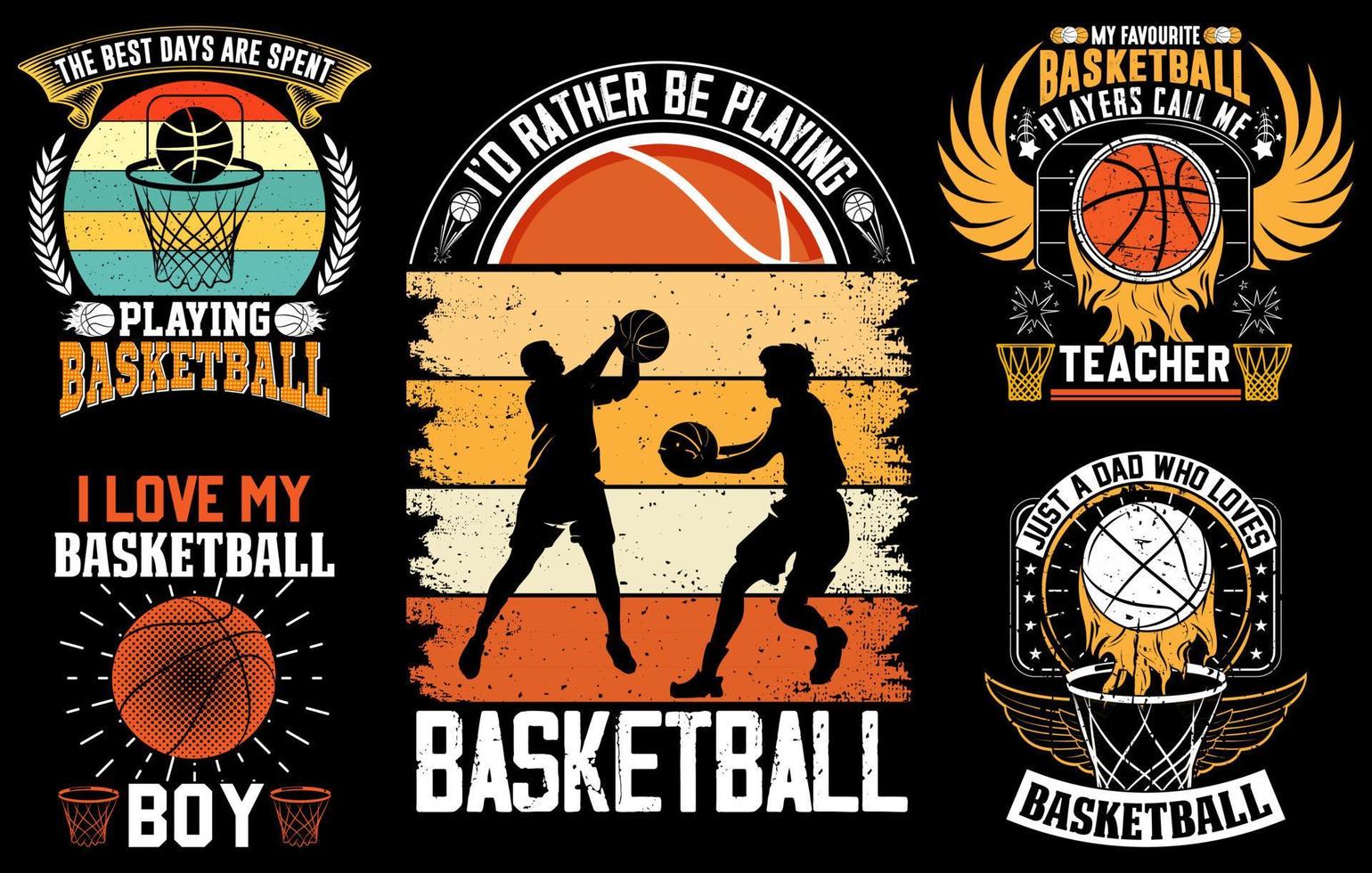 Basketball t-shirt design bundle, Basketball Custom graphic t-shirt set, Basketball game vector, basketball player silhouette vector