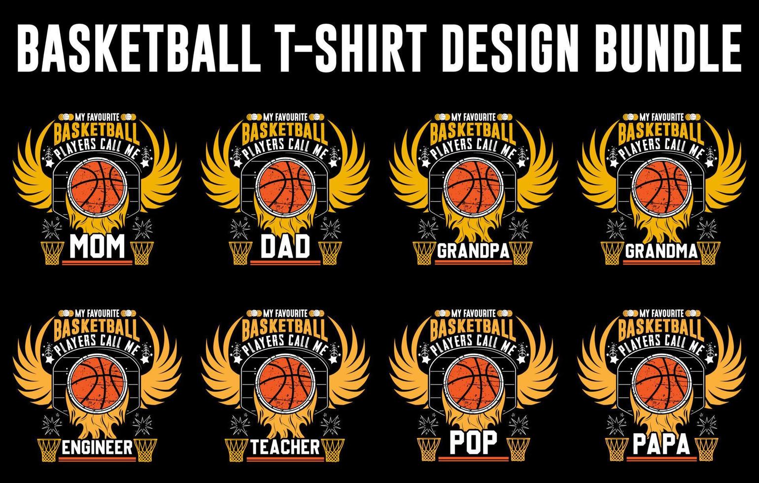 Basketball t-shirt design bundle, Basketball Custom graphic t-shirt set, Basketball game vector, basketball player silhouette vector