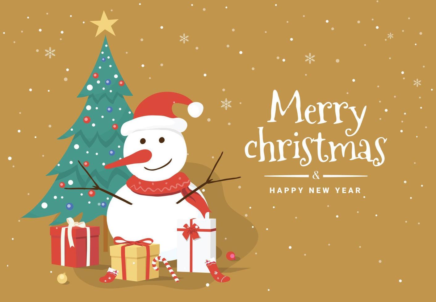 Vector illustration with snowman and gift boxes of the Merry Christmas and Happy New Year