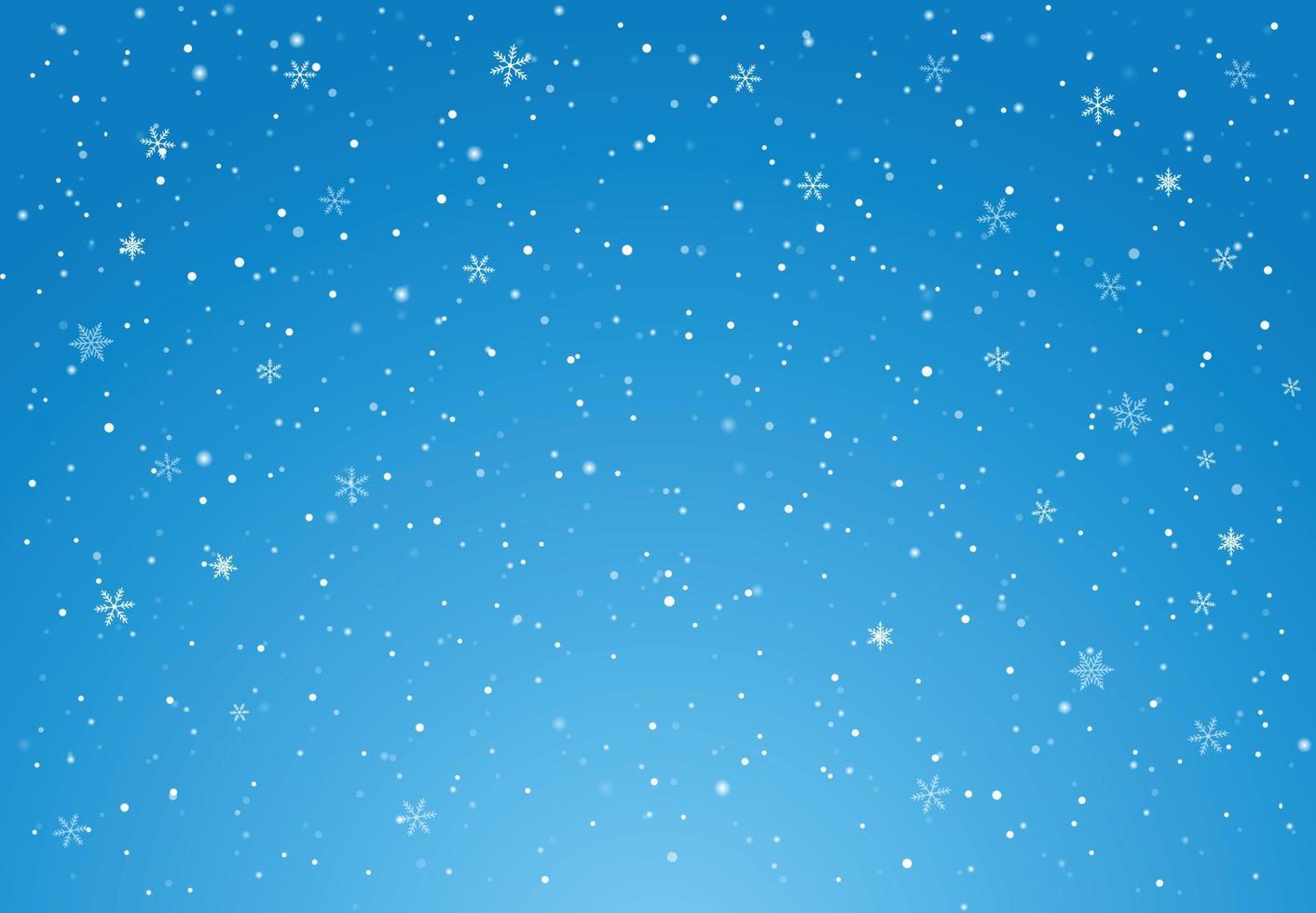 Vector illustration with Falling Snow down on blue sky background of the Merry Christmas and Happy New Year