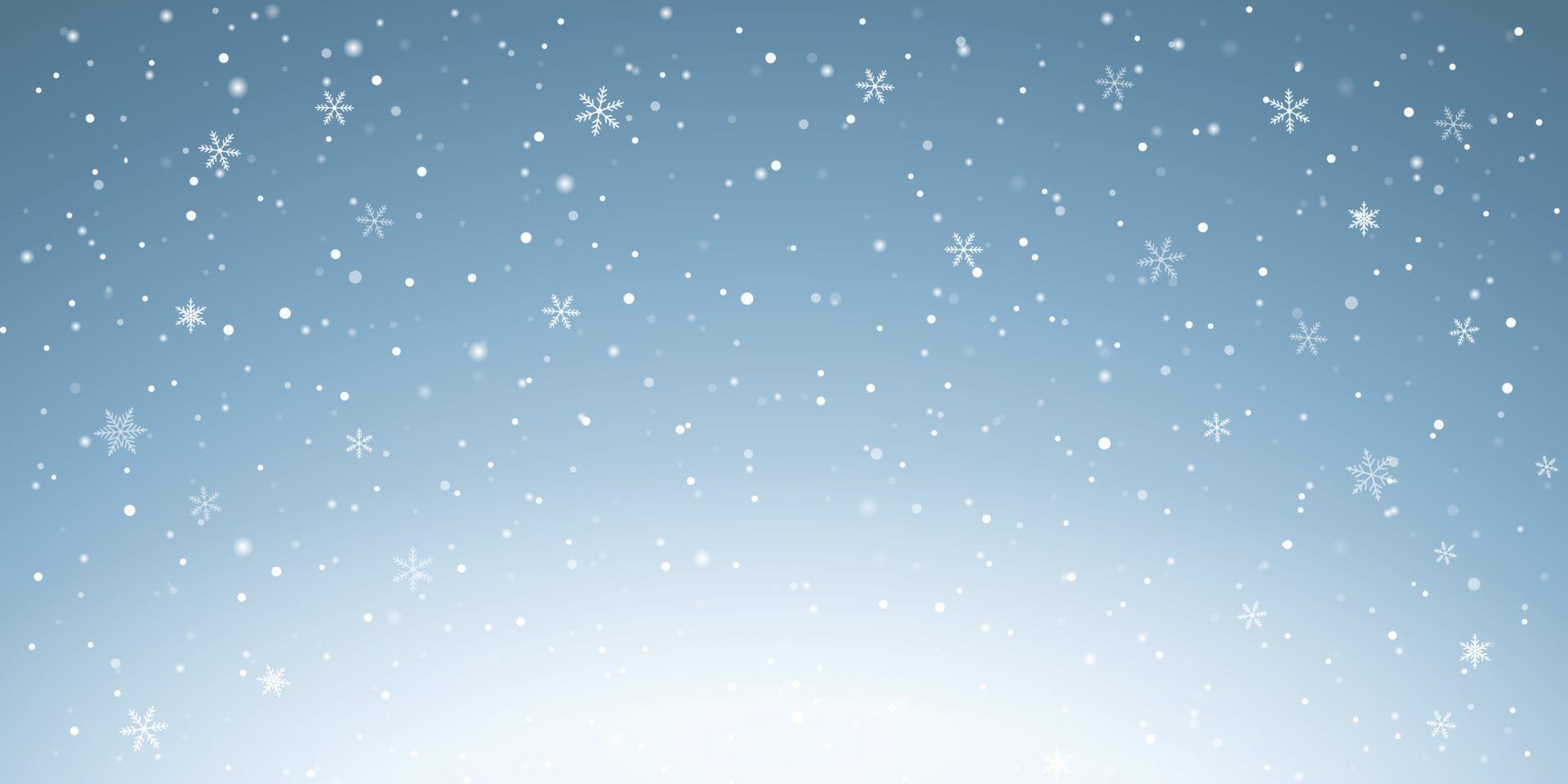 Vector illustration with Falling Snow down on blue sky background of the Merry Christmas and Happy New Year