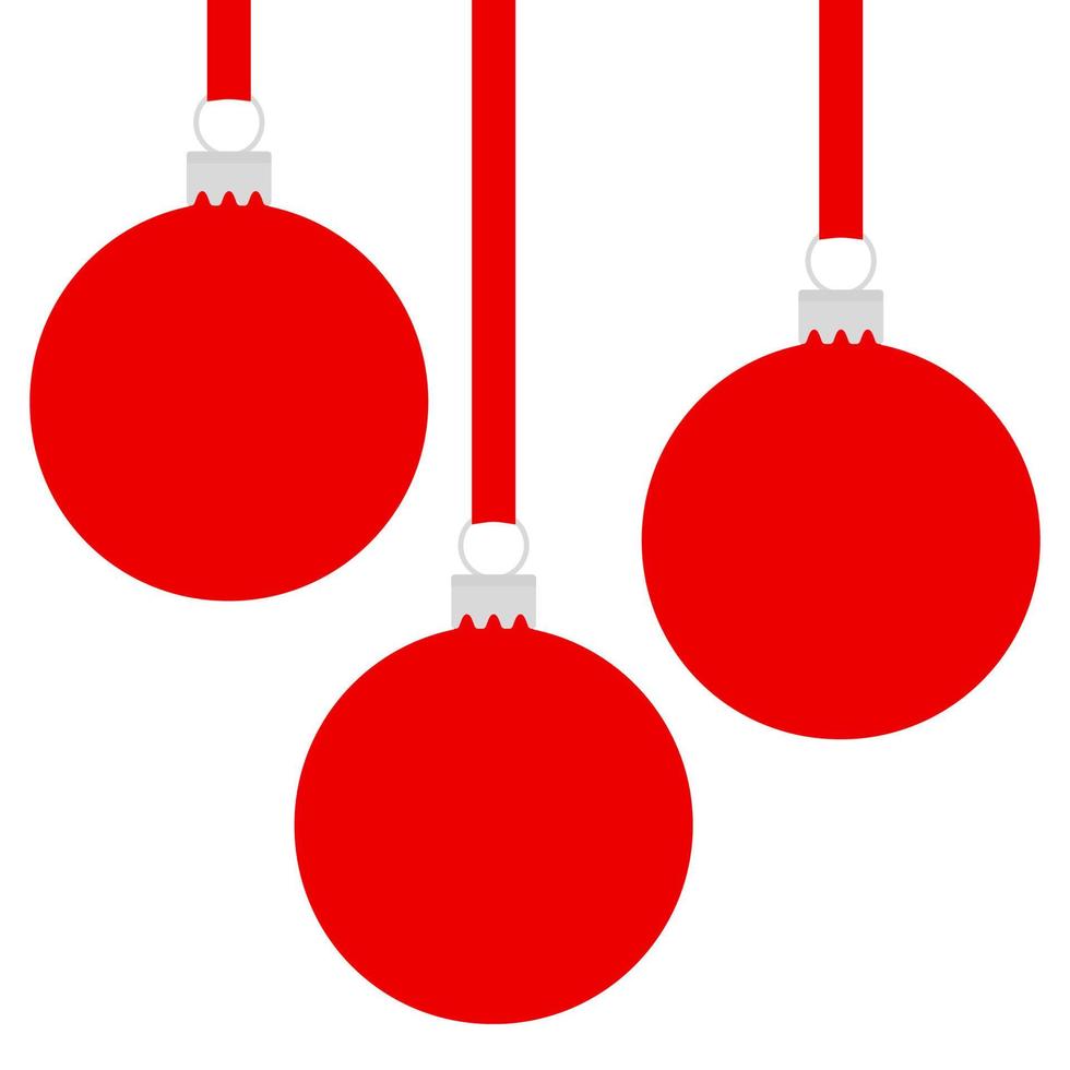Red christmas ball on ribbon . Vector illustration