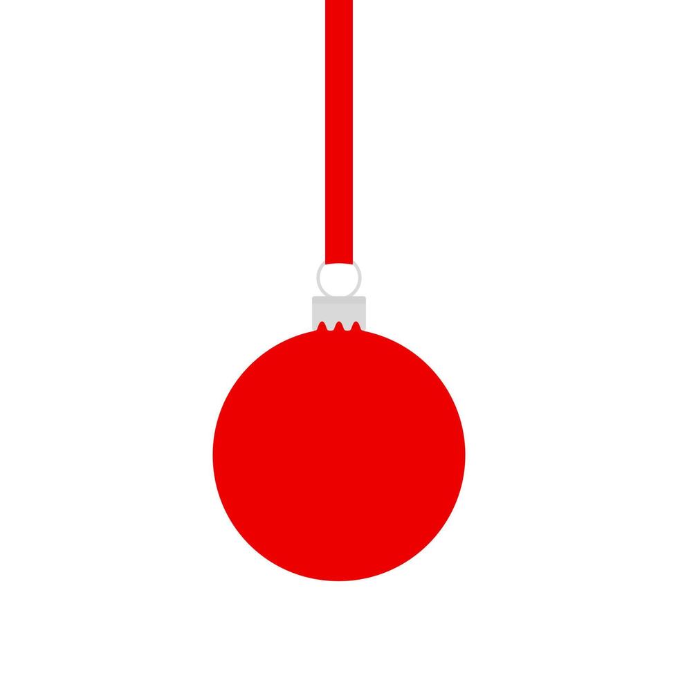 Red christmas ball on ribbon . Vector illustration