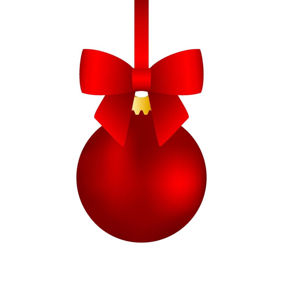 Red christmas ball on ribbon . Vector illustration