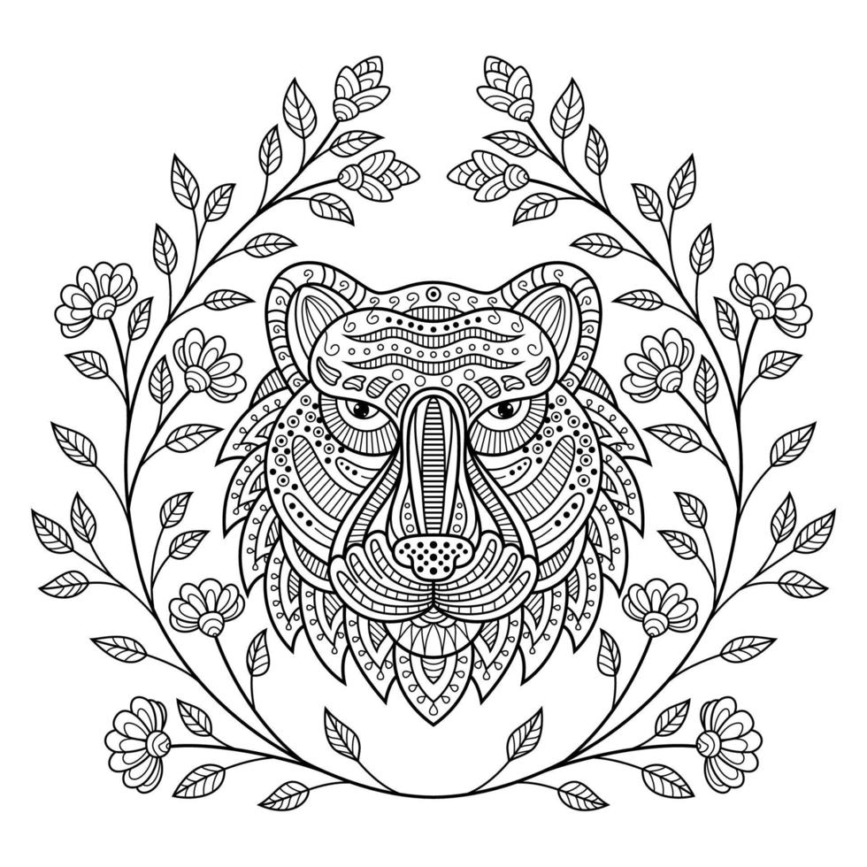 Tiger head with flower frame vector