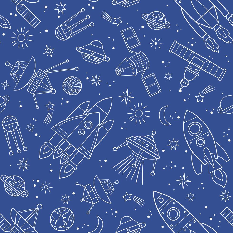 Hand drawn retro space cars seamless pattern. Perfect for textile, wallpaper or print design. vector