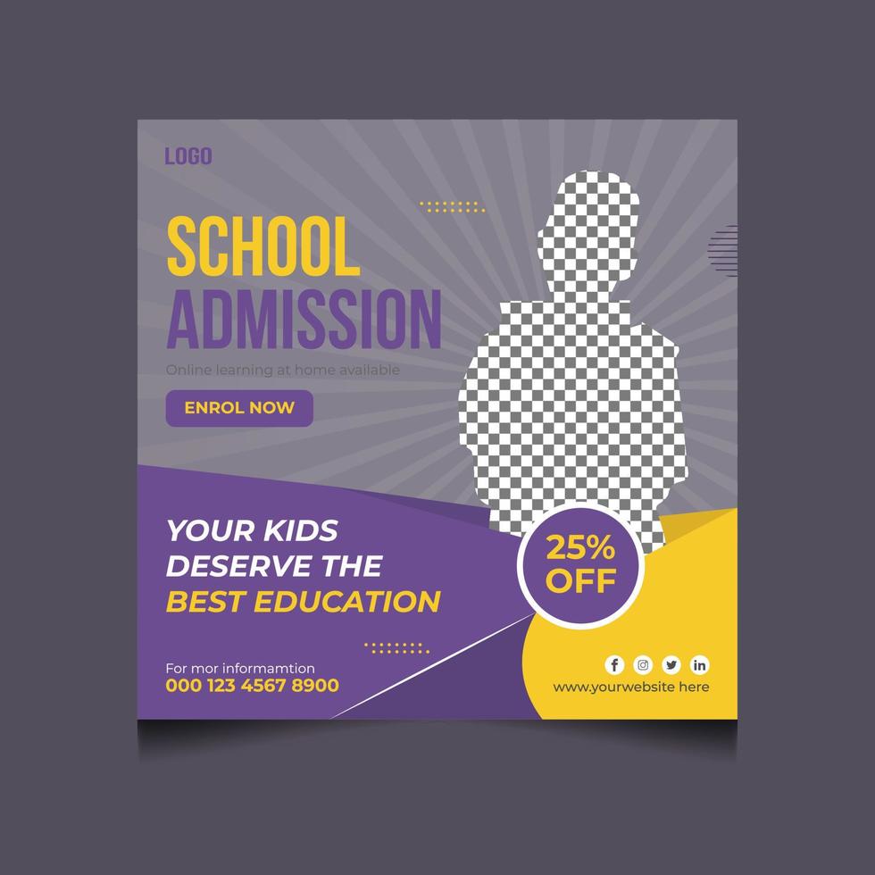 School Admission Social Media Poster Design vector