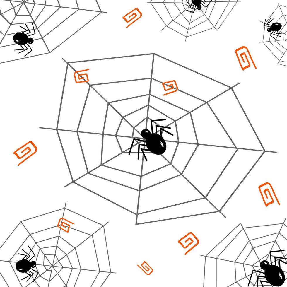 Halloween pattern with spiders, cobwebs and orange design elements. Abstract background texture. vector