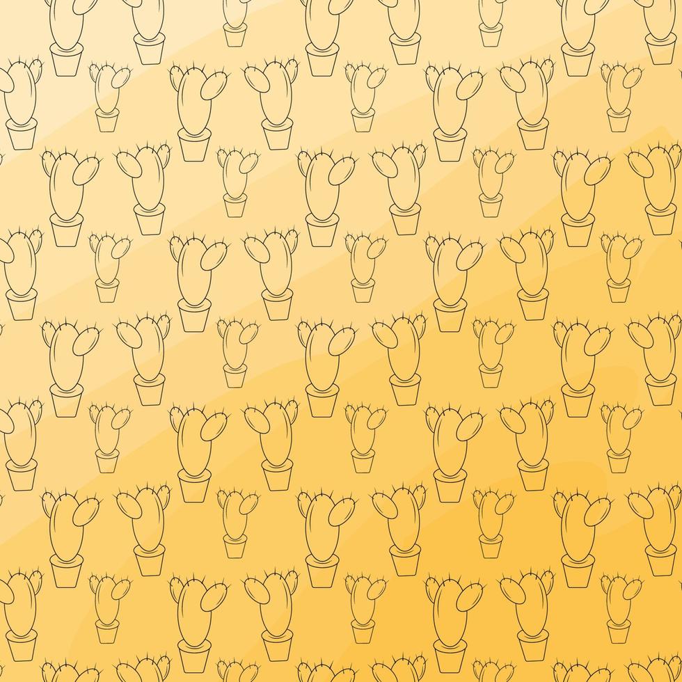 Seamless endless pattern with outline drawing cactus. Vector repeat texture. Abstract background.