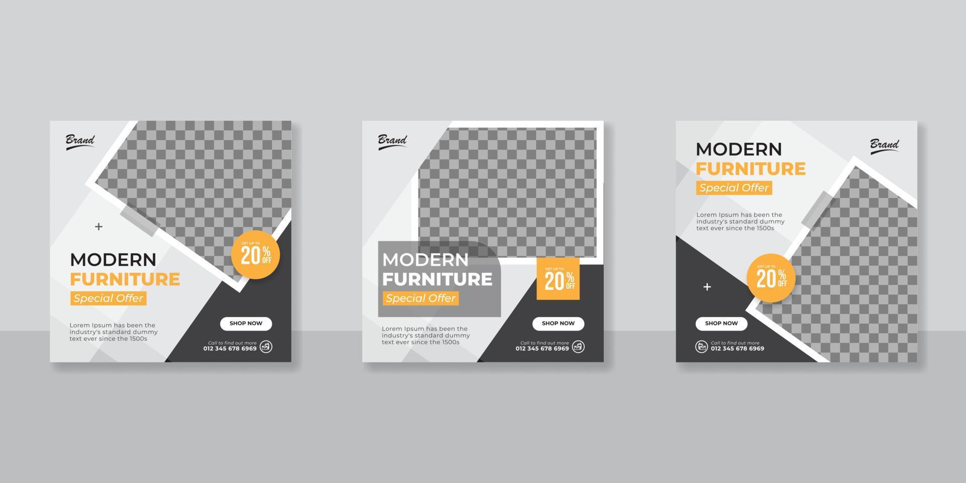 Minimalist Furniture social media post templates design vector