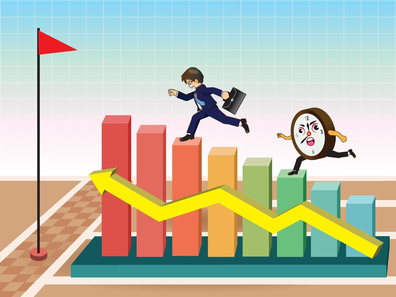 Businessman running a race against time on graph vector