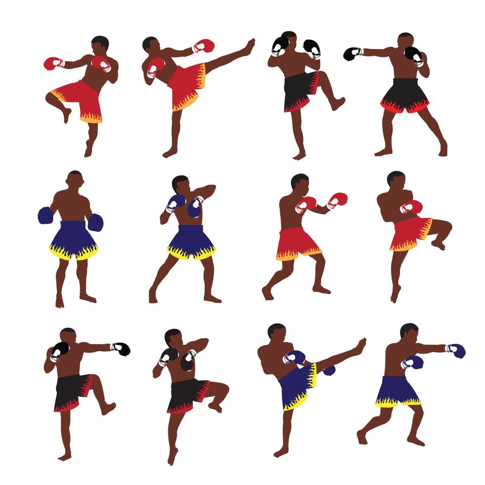 Thai boxing action set vector