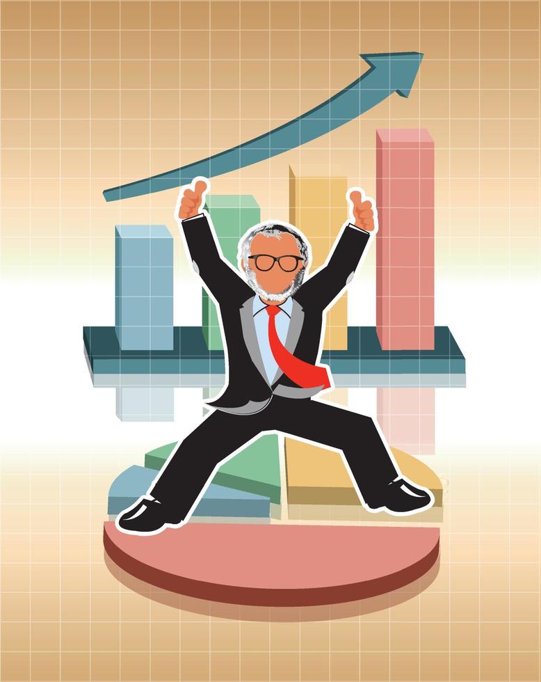 Illustration of Businessman jumping with business graphs background vector