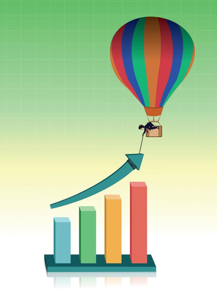 Businessman on a balloon giving hand to help the graph vector