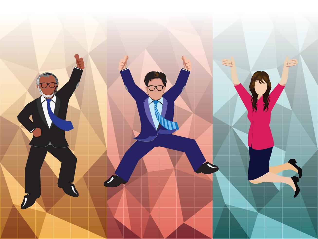 Businessman and businesswoman jumping with polygon background vector