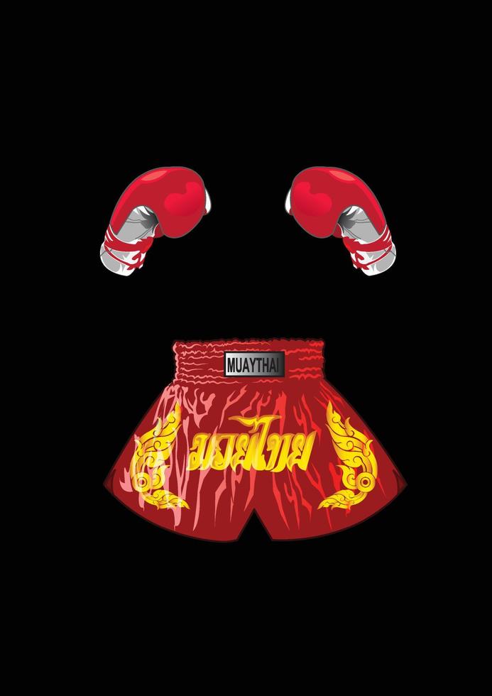 color rojo de guantes de boxeo y calzoncillos tailandeses vector