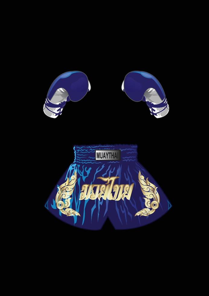 color azul de guantes de boxeo y calzoncillos tailandeses vector