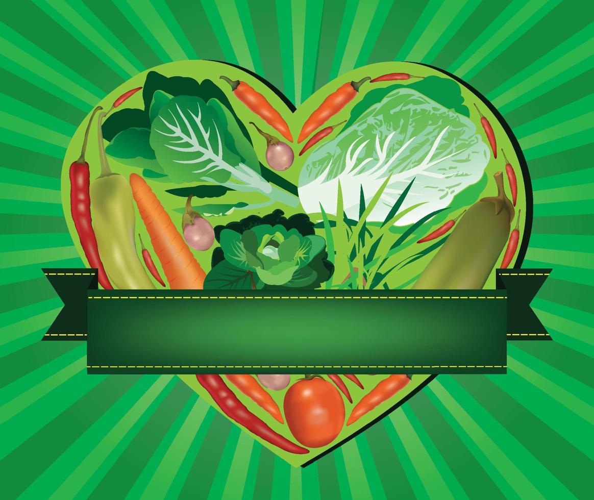 vegetables inside heart shaped banner vector