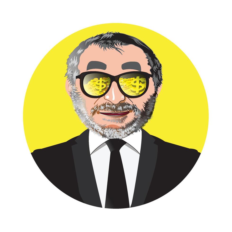 hombre de negocios con gafas visibles monedas de oro y lingotes vector