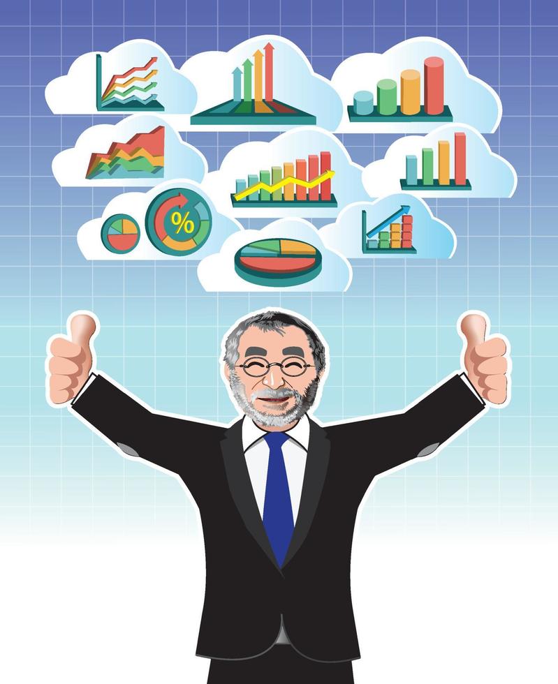Businessman with business graphs cloud set vector