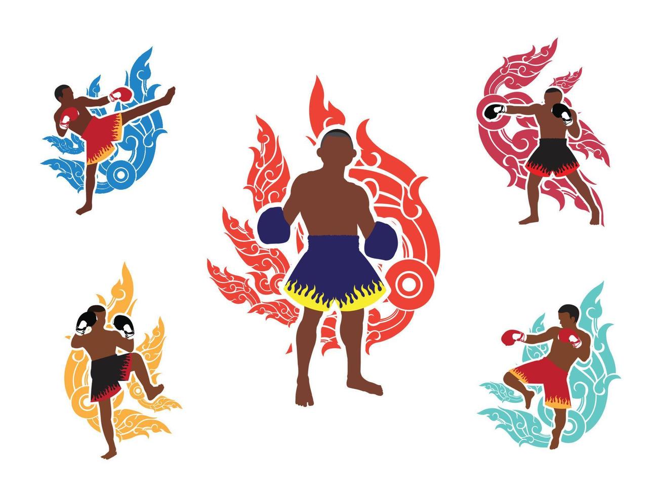 Thai boxer and thai art background set vector