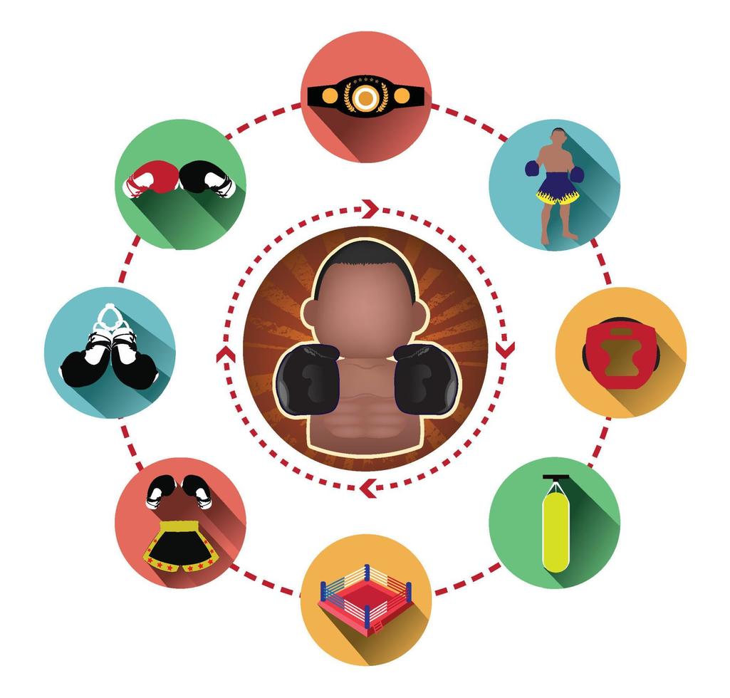 Illustration of modern flat boxing icons set vector