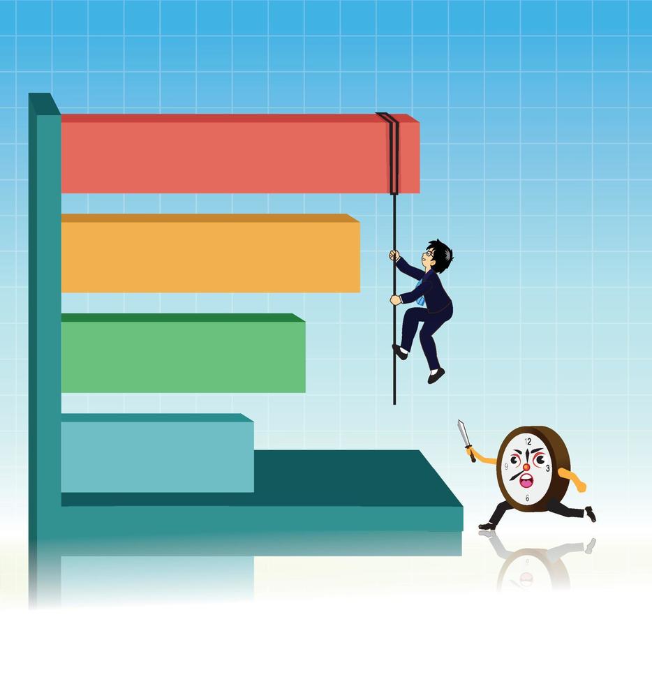 Businessman Climbing rope on the graph against escape time vector
