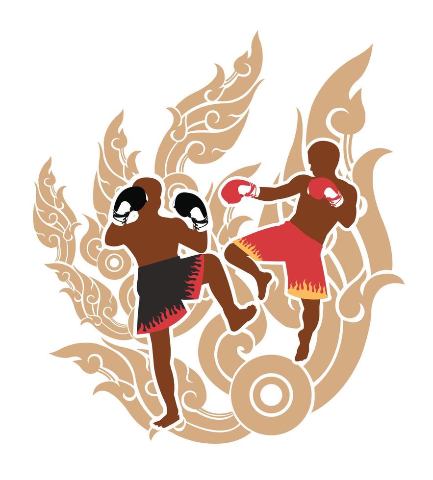 Winner action of Thai boxer and thai art background vector