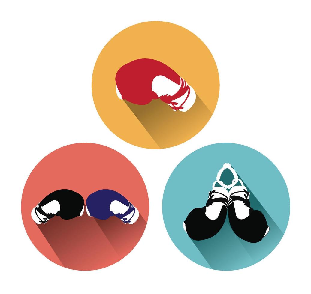Three flat boxing gloves with long shadow effect vector