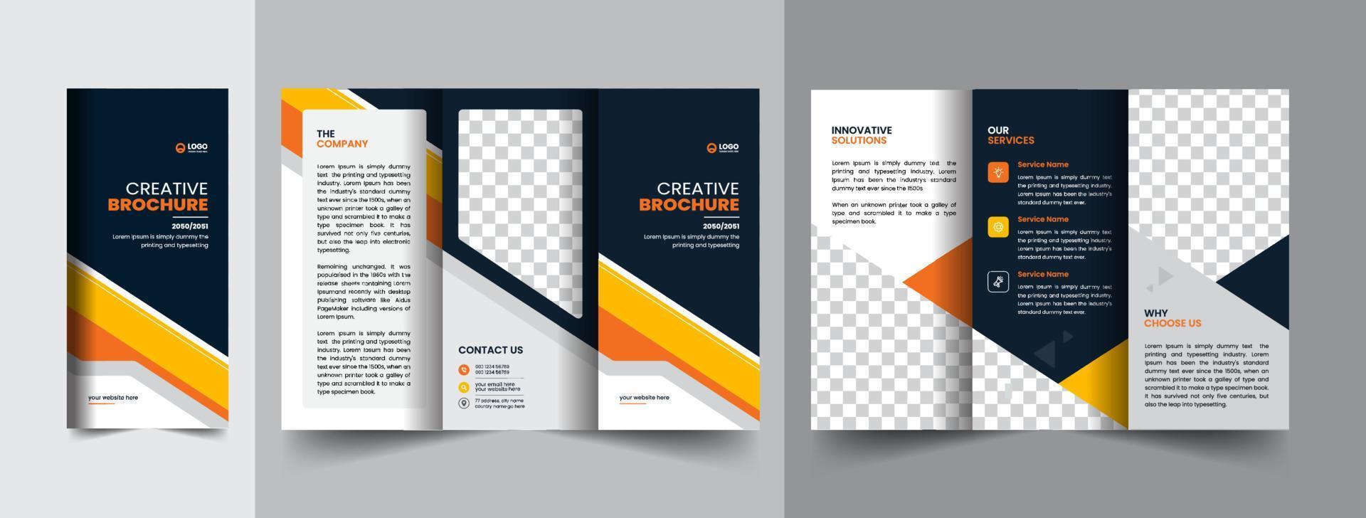 Modern corporate trifold company brochure template design with creative shapes vector